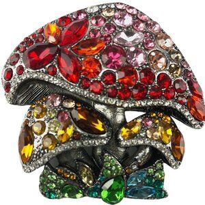 AWESOME RETRO 1960'S MULTICOLOR RAINBOW MUSHROOM BROOCH RHINESTONE CRYSTAL